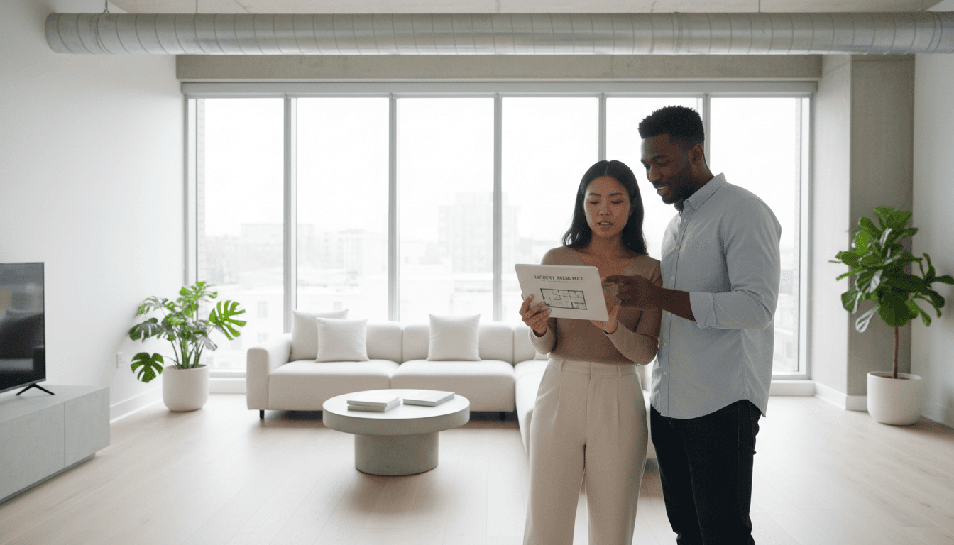 Real estate professional showing a modern residential property to clients